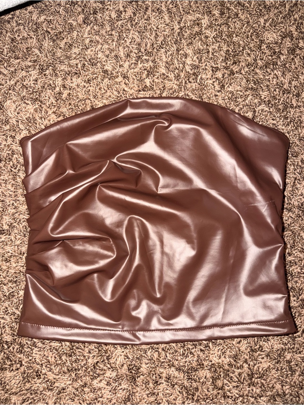 Brown Faux Leather Strapless Crop Top - NEW